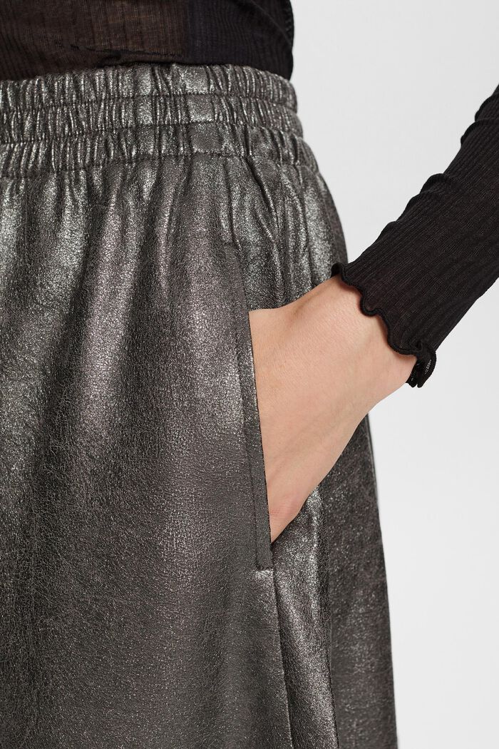 Metallic faux leather midi skirt, GUNMETAL, detail image number 4