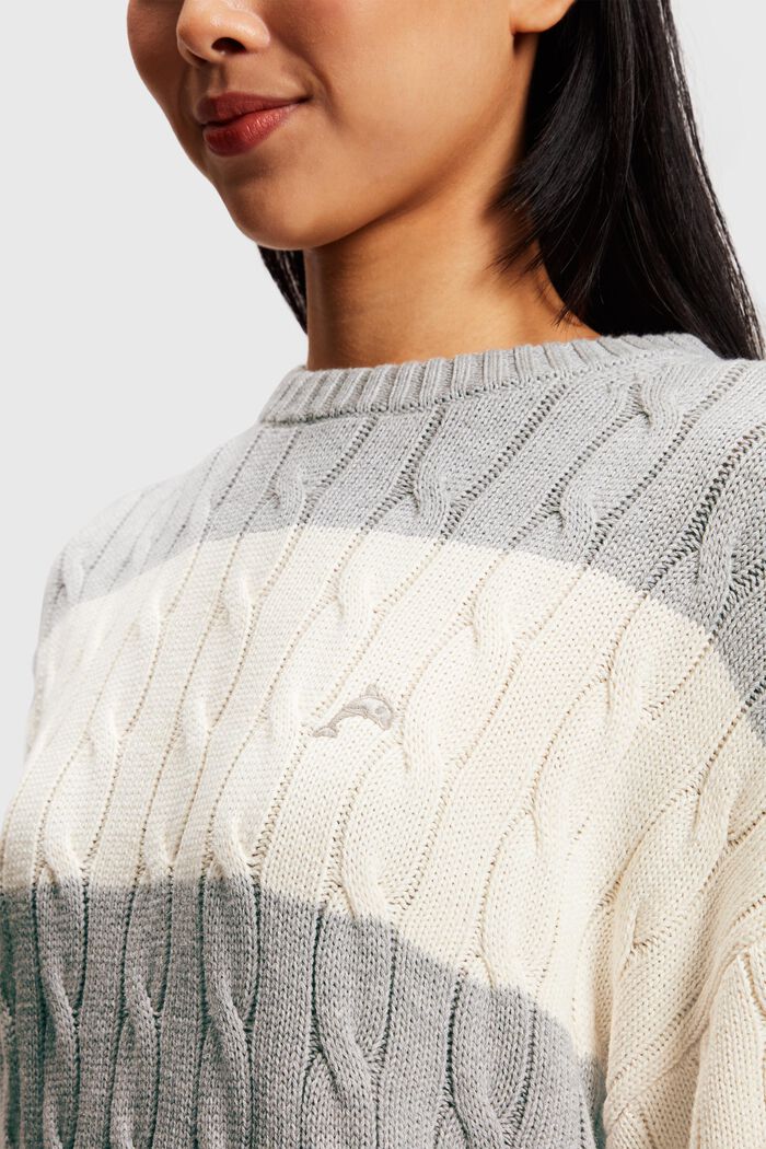 Striped Dolphin Logo Cable Knit Sweater, LIGHT GREY, detail image number 3