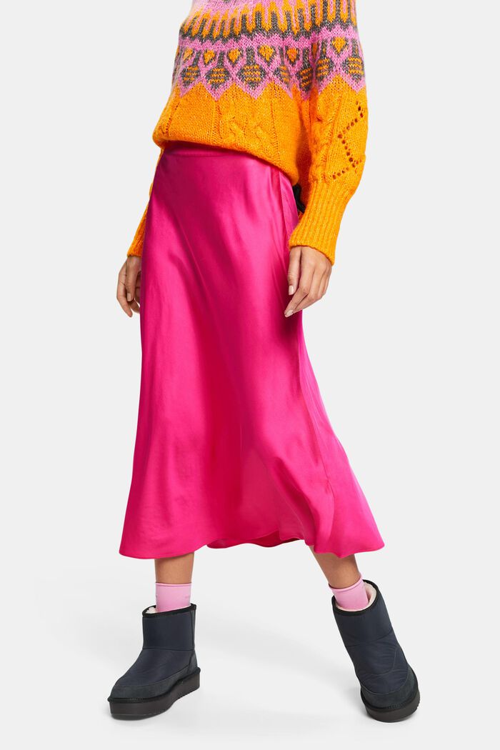 Satin Midi Skirt, PINK FUCHSIA, detail image number 0