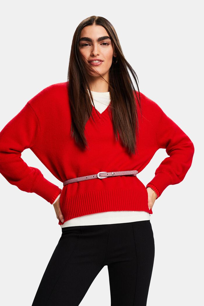 Cashmere V-Neck Sweater, RED, detail image number 5
