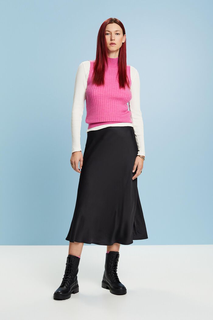 Satin Midi Skirt, BLACK, detail image number 2
