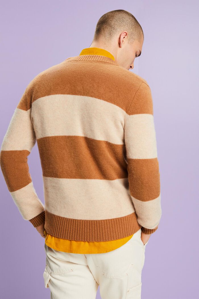 Cashmere V-Neck Rugby Stripe Sweater, BROWN, detail image number 3