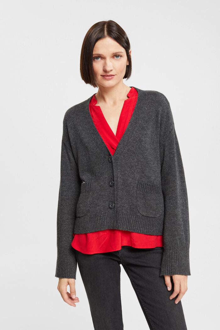 Wool blend cardigan, LENZING™ ECOVERO™, ANTHRACITE, detail image number 0