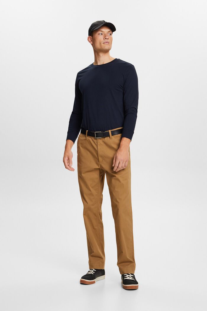 Cotton-Twill Straight Chinos, CAMEL, detail image number 1