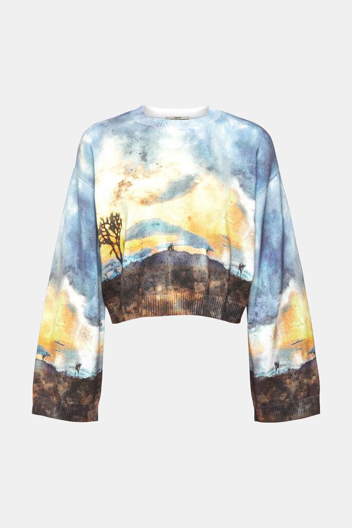 All-over landscape digital print cropped sweater, DARK BLUE, detail image number 7