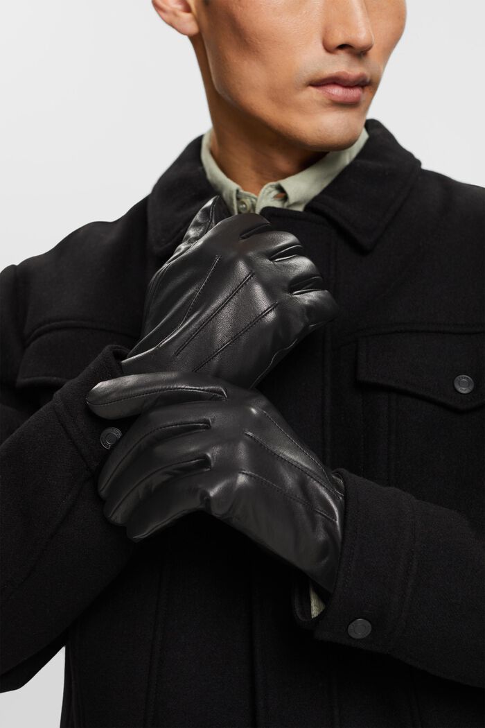 Leather Gloves, BLACK, detail image number 2