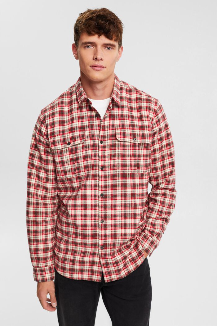 Checked flannel shirt, DARK RED, detail image number 1
