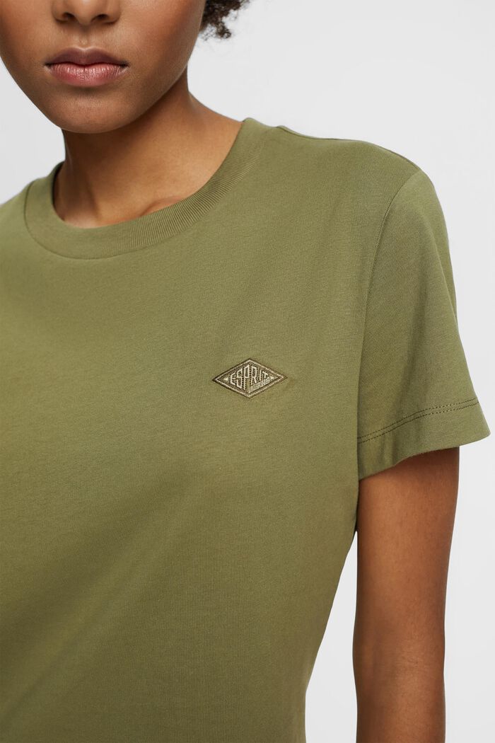 Logo Embroidered Cotton Jersey T-Shirt, OLIVE, detail image number 2