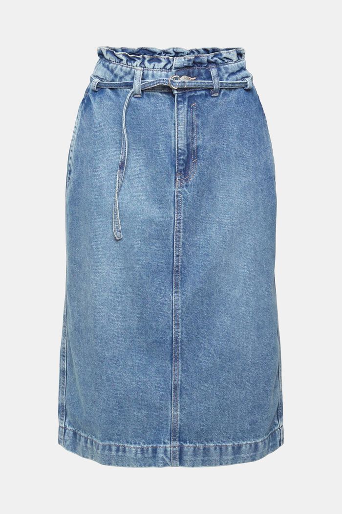 Denim skirt with paperbag waistband, BLUE LIGHT WASHED, detail image number 2