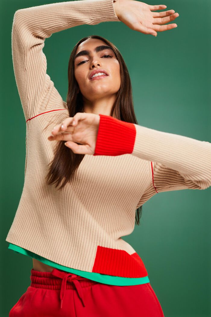 Rib-Knit Sweater, BEIGE, detail image number 6