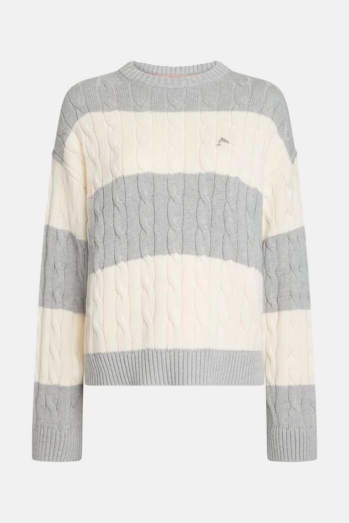 Striped Dolphin Logo Cable Knit Sweater, LIGHT GREY, detail image number 5