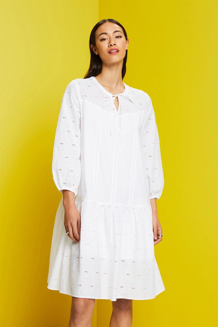 Embroidered dress, 100% cotton, WHITE, detail image number 0