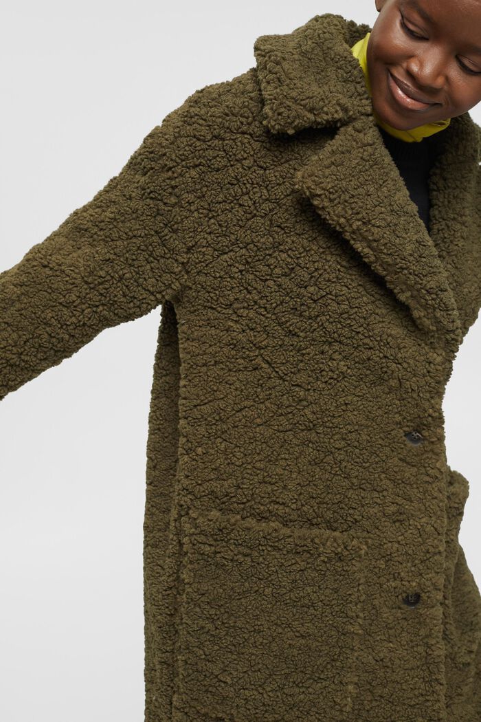 Teddy fur coat, DARK KHAKI, detail image number 4