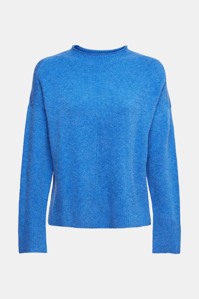 Wool blend: fluffy jumper with stand-up collar, BRIGHT BLUE, detail image number 2