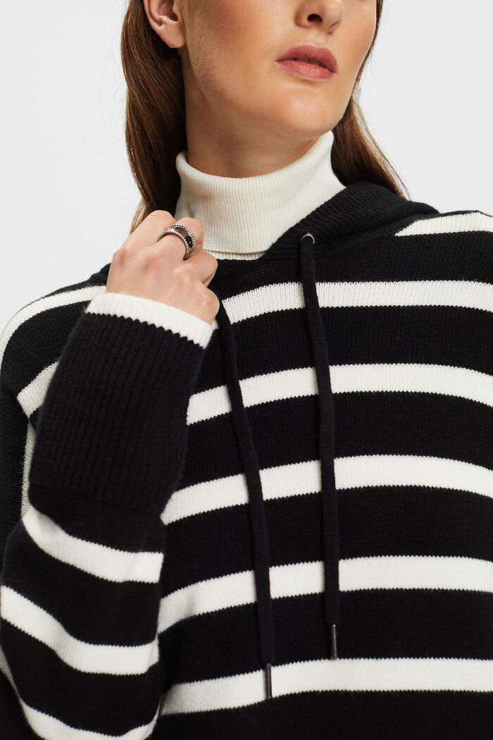 Striped Sweater Hoodie, BLACK, detail image number 2