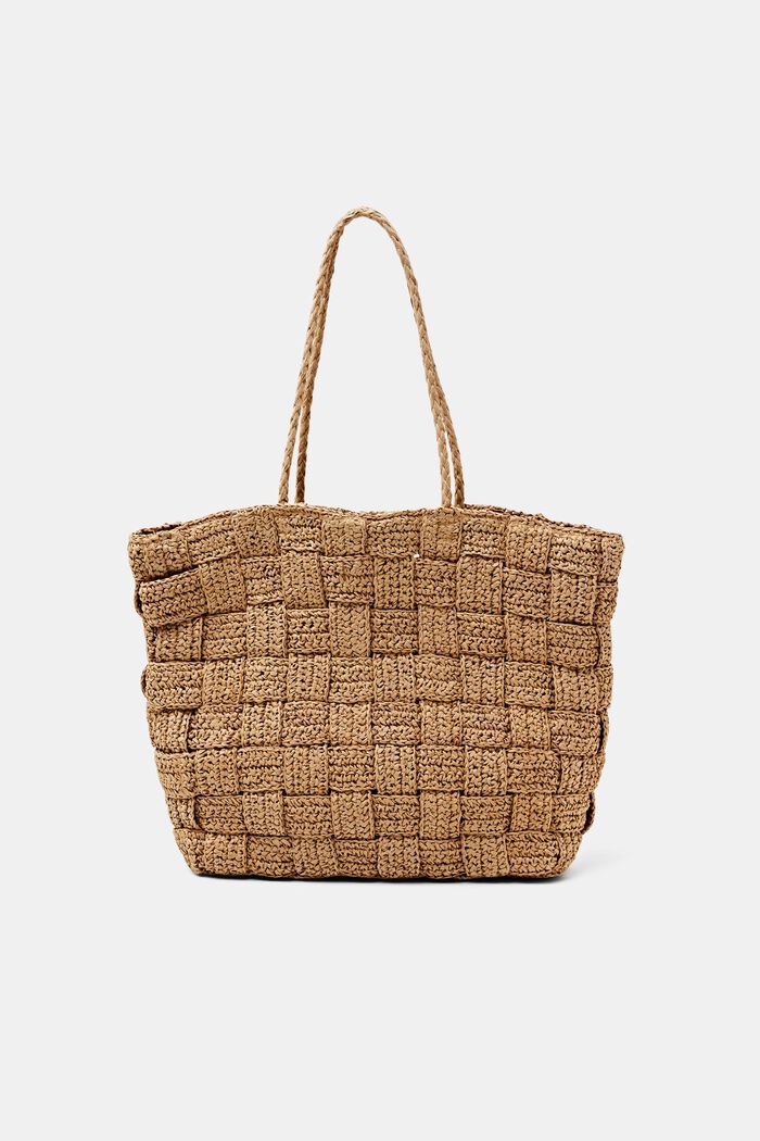 Woven Straw Tote, CAMEL, detail image number 0
