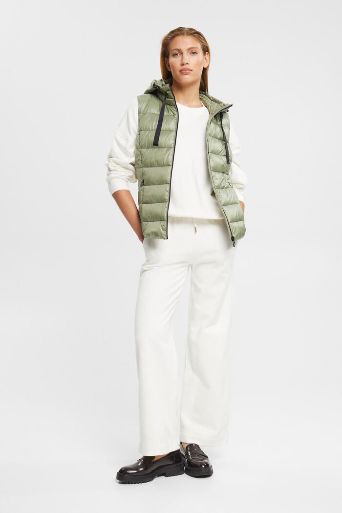 Hooded Quilted Shell Vest, LIGHT KHAKI, detail image number 1
