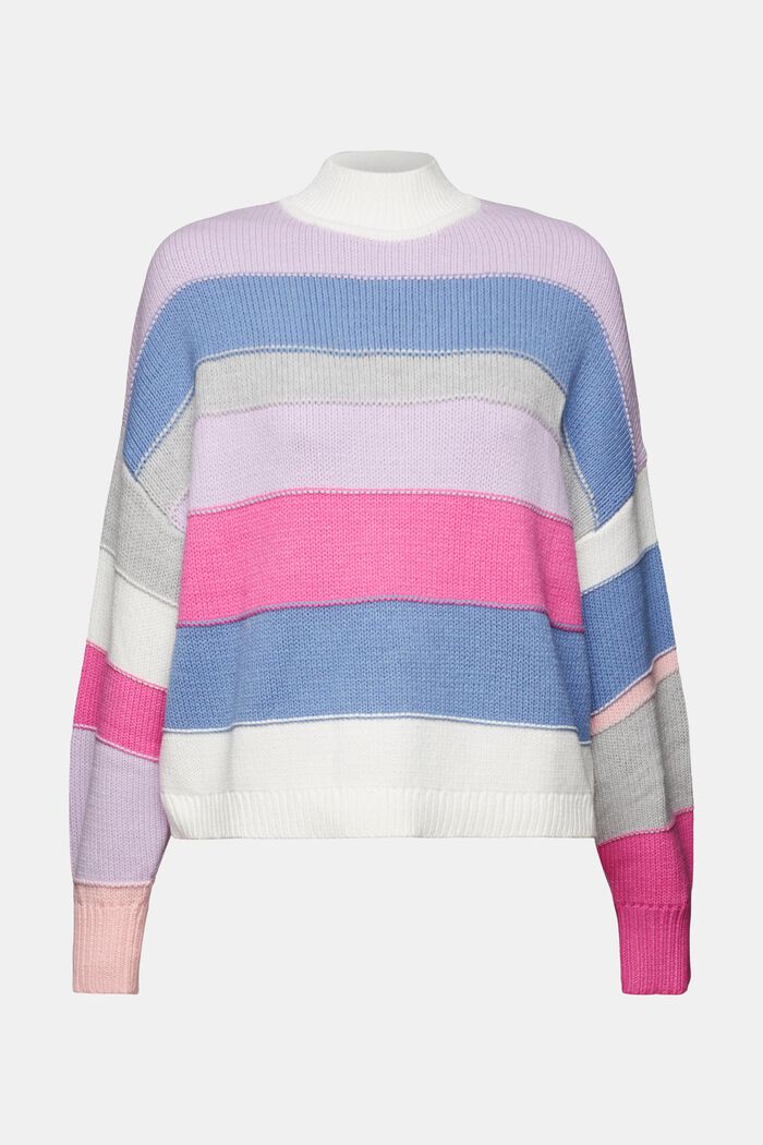 Striped Mock Neck Sweater, PINK FUCHSIA, detail image number 6