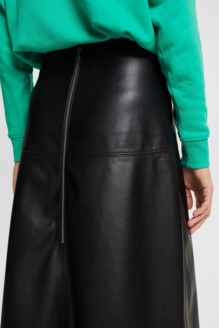 CURVY Faux leather midi skirt, BLACK, detail image number 4