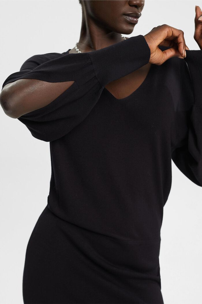 Knit dress with slit sleeves, LENZING™ ECOVERO™, BLACK, detail image number 2