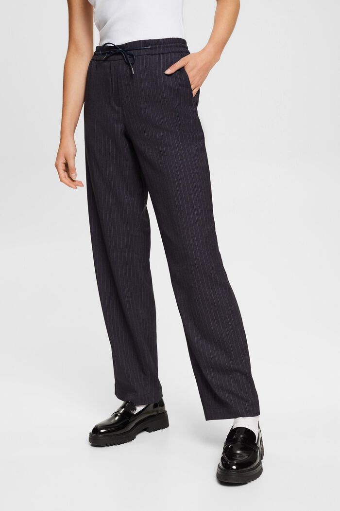 Mid-rise pinstriped jogger style trousers, NAVY, detail image number 1