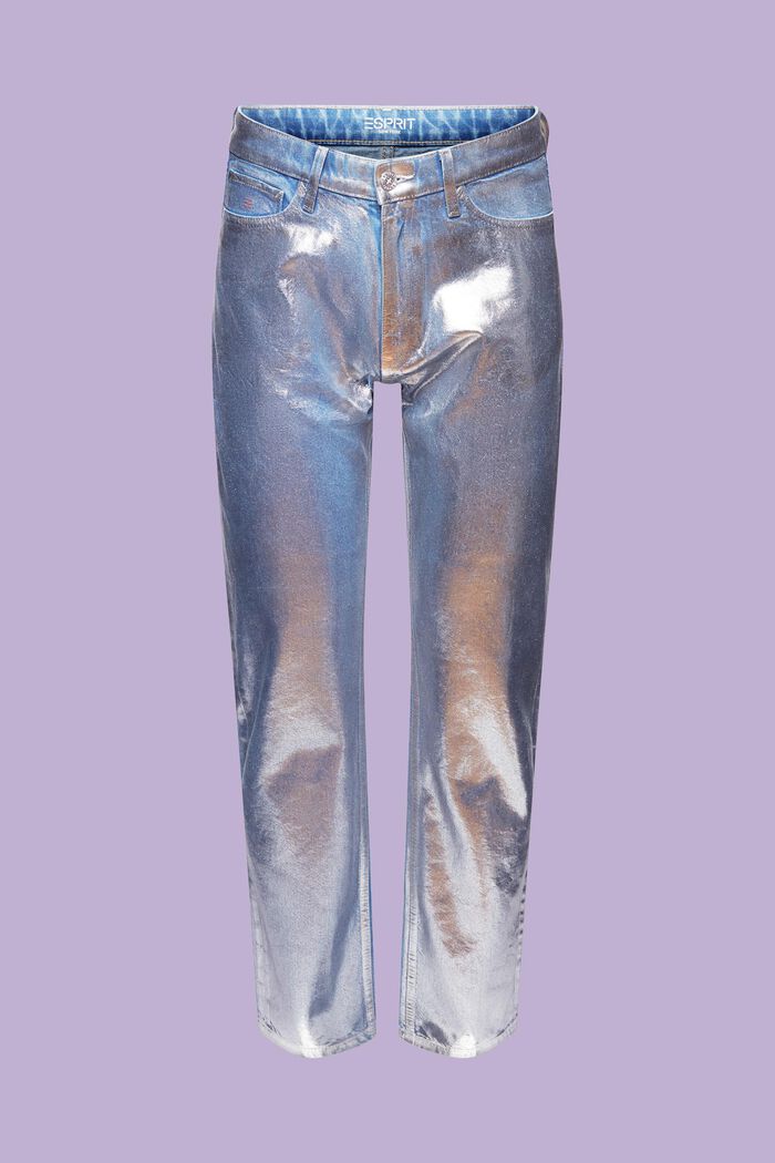 Coated Metallic Straight Jeans, GREY RINSE, detail image number 6