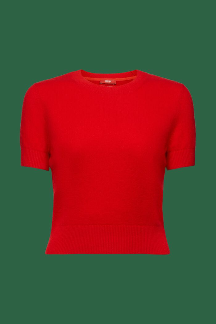Cashmere Short-Sleeve Sweater, RED, detail image number 6