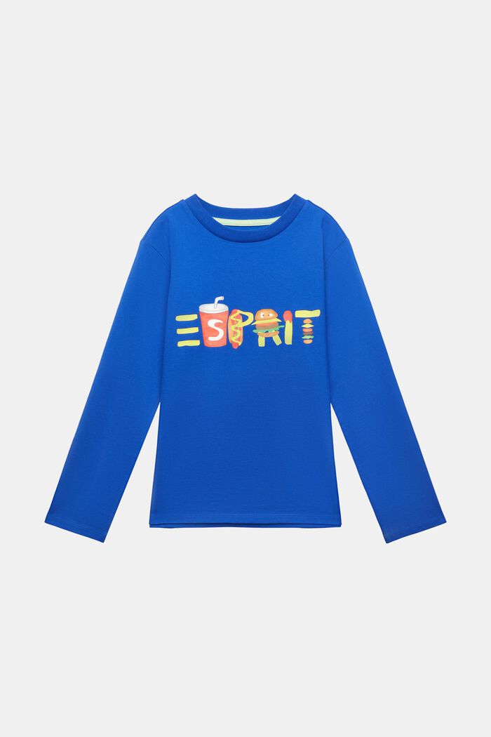 Logo Long-Sleeve Cotton  T-Shirt, BRIGHT BLUE, detail image number 0