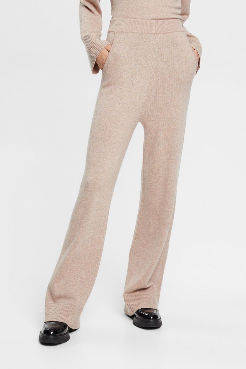 High-rise wool blend knit trousers