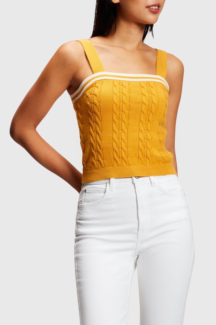 Dolphin logo cable sweater camisole, YELLOW, detail image number 0